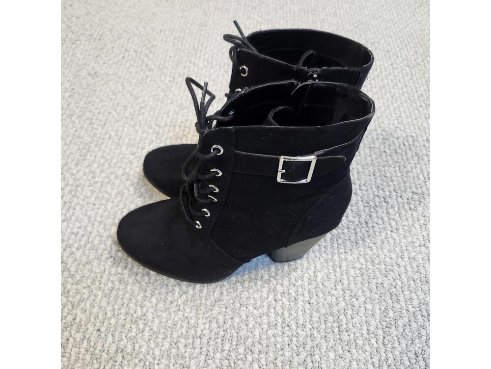 Torrid Black Faux Suede Lace-Up Ankle Boots with Buckle Detail Women's Size 10W - Picture 3 of 13